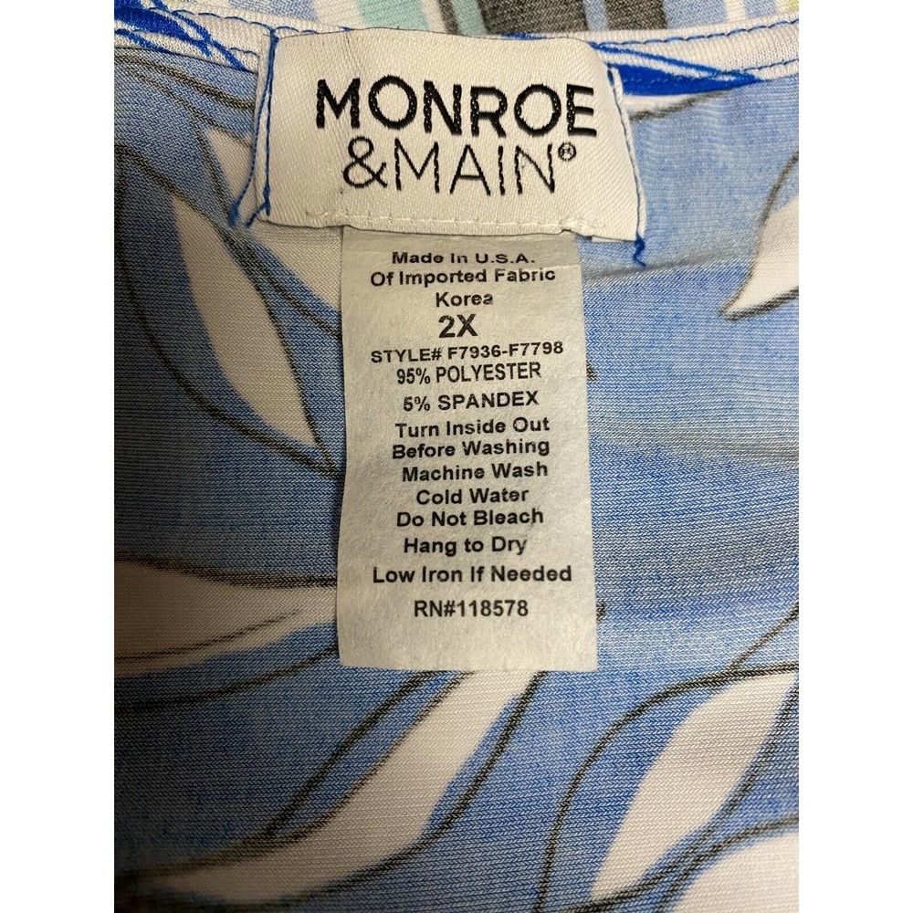 SOLD!  Mixed Leaf Print Calf Length Tunic size 2X Monroe & Main Blue White Top - Picture 8 of 9
